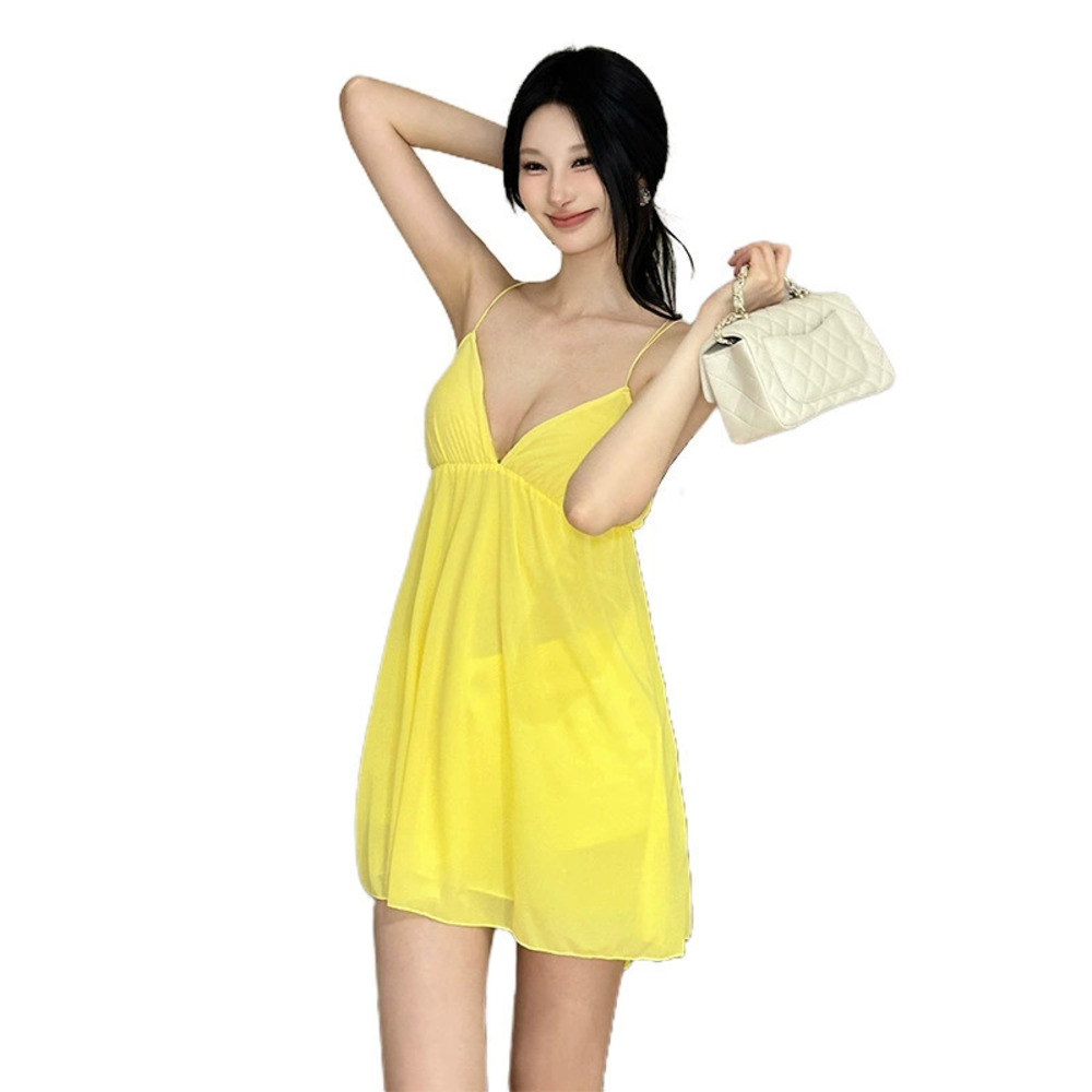 ZARA Spring Vacation Pleated Deep V Neck Strappy Beach Dress Slimming - Picture 5 of 6